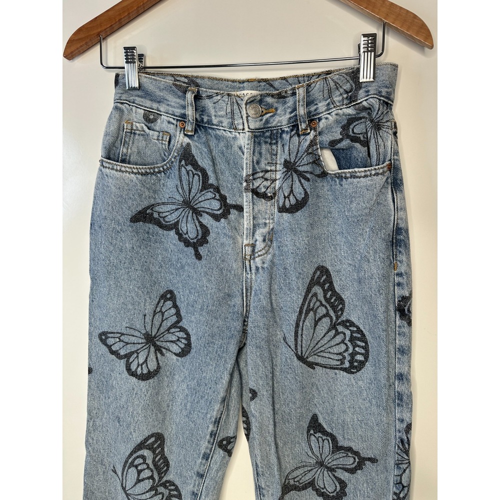 PacSun Butterfly Printed High Rise Straight Jeans Blue Denim Women's Size 26 - Picture 3 of 11